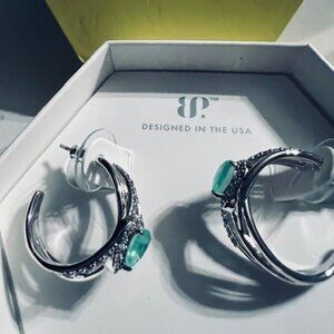 BEAUTIFUL MINT GREEN TOURALINE FUSED WITH GENUINE QUARTZ ON RHODIUM